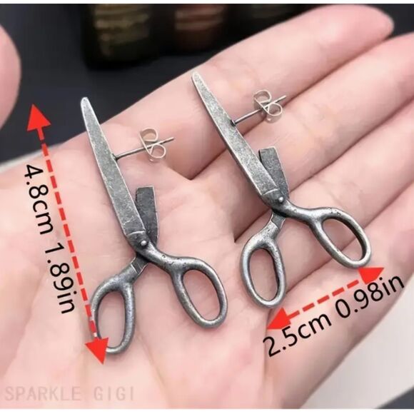 Scissors Earrings Hairdresser Halloween Sew Crafts Quilt - Picture 3 of 6